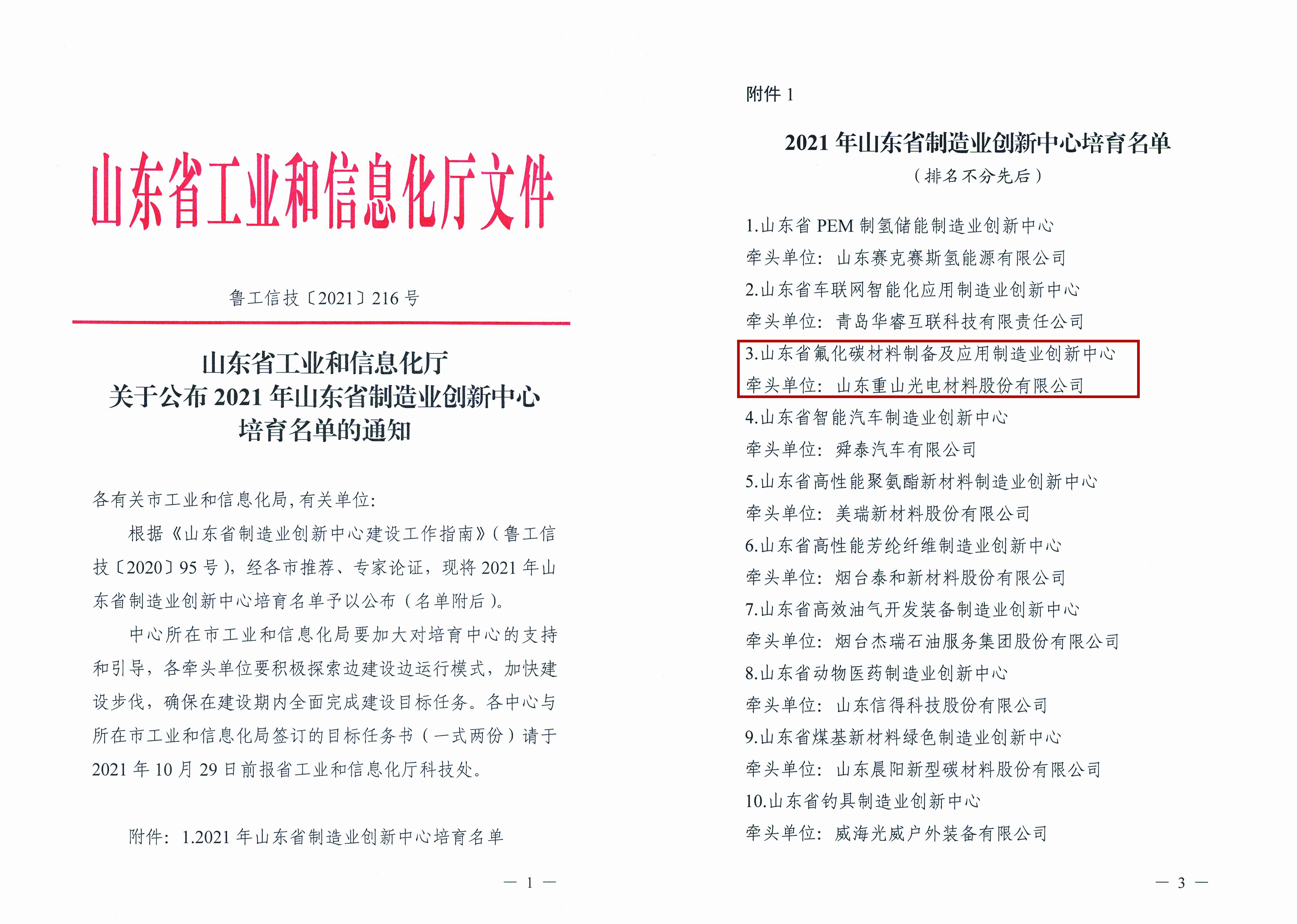 我公司入選2021年山東省制造業(yè)創(chuàng)新中心培育名單50